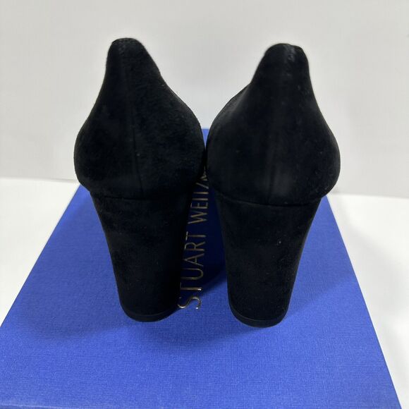 Stuart Weitzman Mary Pump Square Toe Block Heel Black Suede Women 8 N NIB $475 - Picture 9 of 10